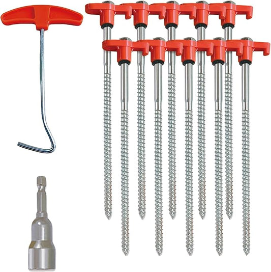 10-Pack 8" Heavy Duty Screw in Tent Stakes, Drill-in Non-Rust Ground Anchor Pegs, Metal Tent Accessories for Camping, Garden, Hiking, Orange