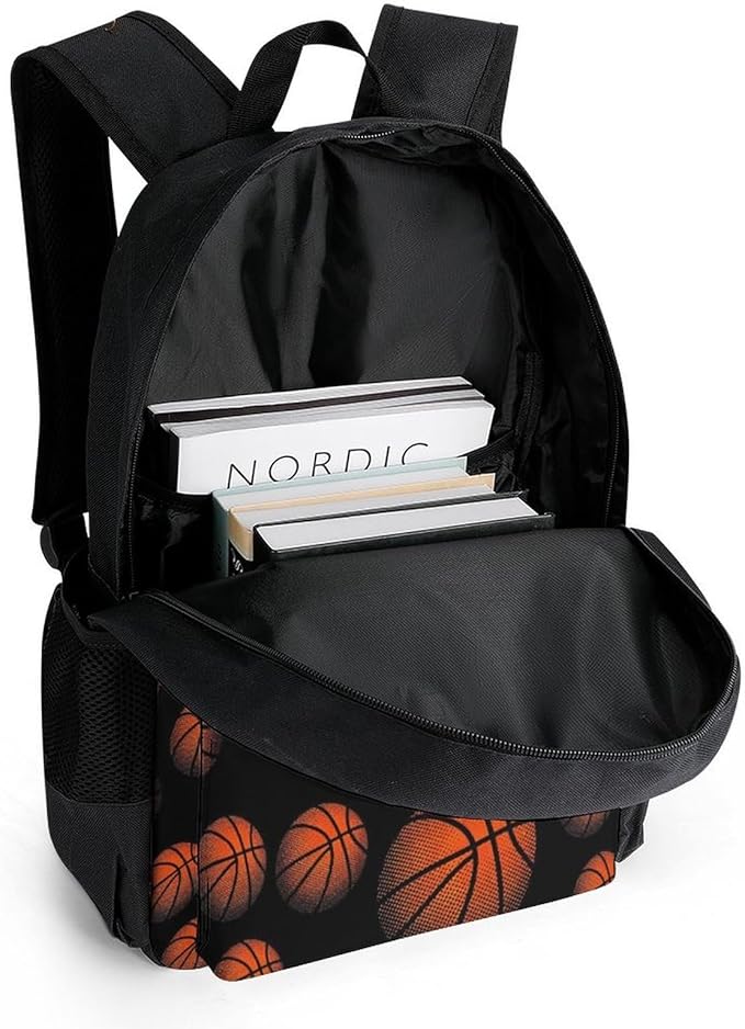 Polyester Daypack Backpack for Climbing Outdoors Running, Big Capacity Multipurpose Anti-Theft Bookbag, Basketball Black Travel Hiking Camping Rucksack