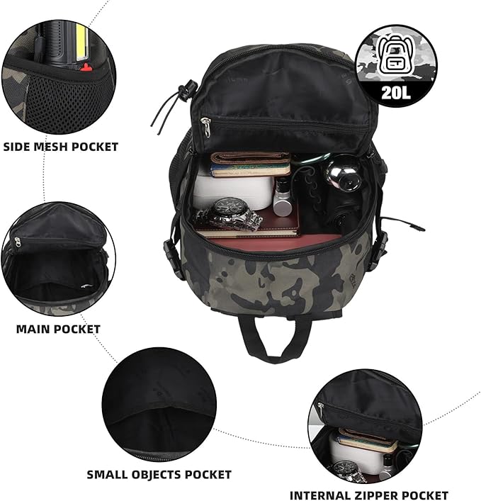 HUNTVP 20L Tactical Backpack Military MOLLE Backpack Daypack Rucksack Gear Tactical Assault Pack Bag for Hunting Camping Trekking (20L-Camo)