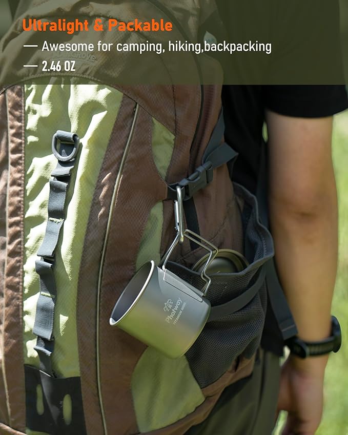 Camping Titanium Mugs Cups 300ml Camp Coffee Mug with Lid - Ultralight Backpacking Camp Cup for Hiking Backpacking Camping Open Fire