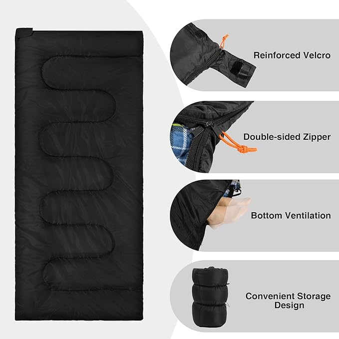 REDCAMP Cotton Flannel Sleeping Bag for Camping Backpacking, Adults Cold Weather Envelope Sleeping Bags with 2/3/4/6lbs Filling