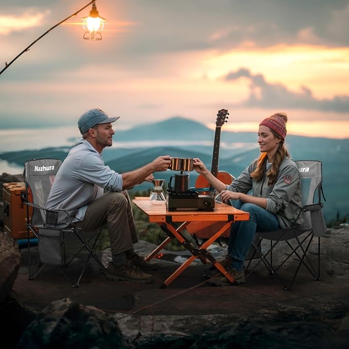 Nazhura 4 Pack Outdoor Camping Chairs Folding/Foldable/Portable with Cooler Pouch, Mesh Backrest and Cup Holder Pocket(Grey) (Grey, 4 Pack)