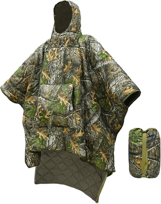 Poncho Liner Hoodie with Pocket Insulated Military Sleeping Bag Water Resistant for Outdoor Camping Travel Survival Hunting Car Emergency