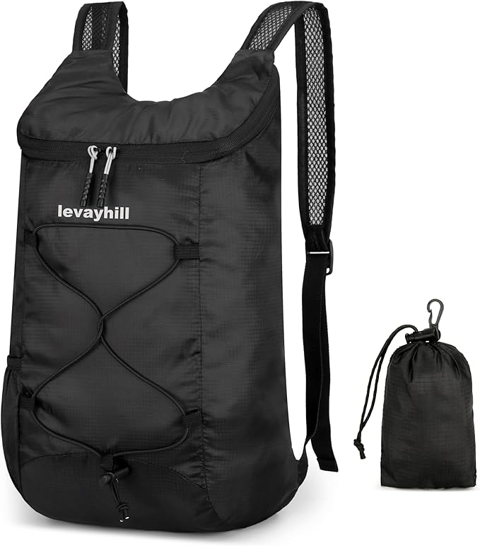 16L Lightweight Foldable Hiking-Backpack Small Packable-Daypack For Travel,Ultralight Water-Resistant Gym Bag Men Women Easy Carry-on (Black)