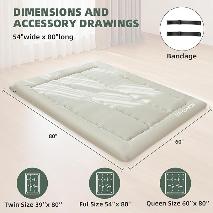 Japanese Floor Mattress Futon Mattress,3" Foldable Tatami Sleeping Pad for Adults & Kids,100% High Density Foam Comfortable Floor Mattress Queen Size 60"x 80",Ideal for Comfort and Support,Beige