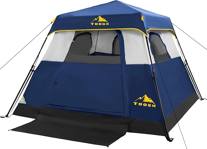 3/4 Person Camping Tent with 1 Door, 4 Windows, and Upgraded Ventilation– Instant Setup, Waterproof, 8'x 8'x 67''Oxford Fabric Floor Pop Up in 60 Seconds Includes Rainfly and Backpack