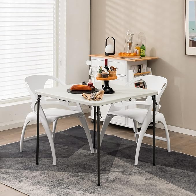 Goplus 34" Square Folding Card Table, Portable with Handle, White Indoor Outdoor Utility Table for Picnic, Party, Dining, Camping, BBQ