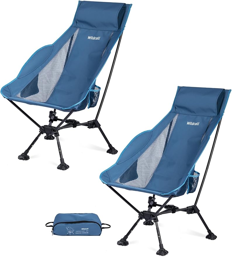WildCall Lightweight Folding High Back Camping Chair with Head Support, Compact Beach Chair with Anti-Sinking Large Feet and Three Tilt Angles Adjustment