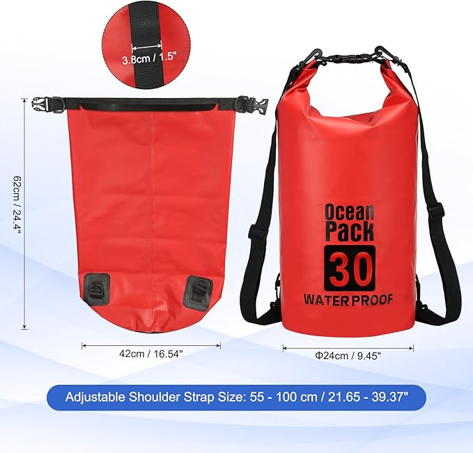 Waterproof Dry Bag, 30L Fit for Women Men Water Proof Bags Lightweight Dry Storage Floating Backpack with Whistle for Travel Backpacking Boating Kayaking Camping (Red)