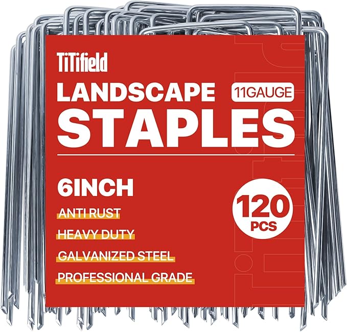 Landscape Staples 6 Inch 120 Pack 11 Gauge Galvanized Landscaping Fabric Pins Anti-Rust SOD Staples Ground Stakes for Securing Rrigation Tubing, Fence, Weed Barrier, Ground Cover