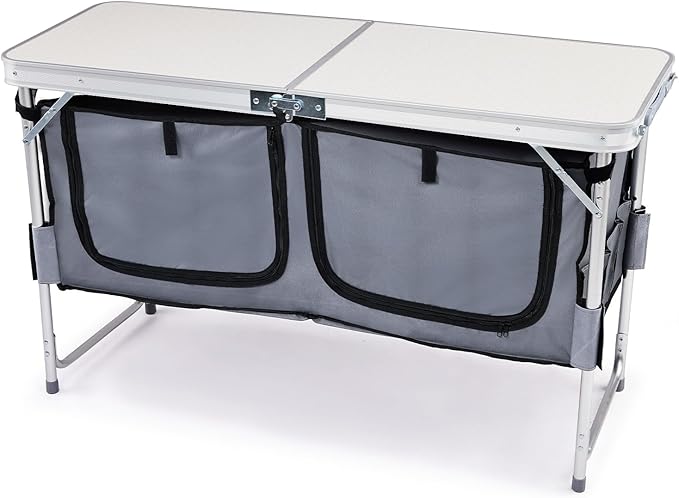 Outvita Folding Table, 4FT Aluminum Camping Table with Large Storage Space and Adjustable Height Picnic Table Lightweight for Carring Outdoor Party Events Beach