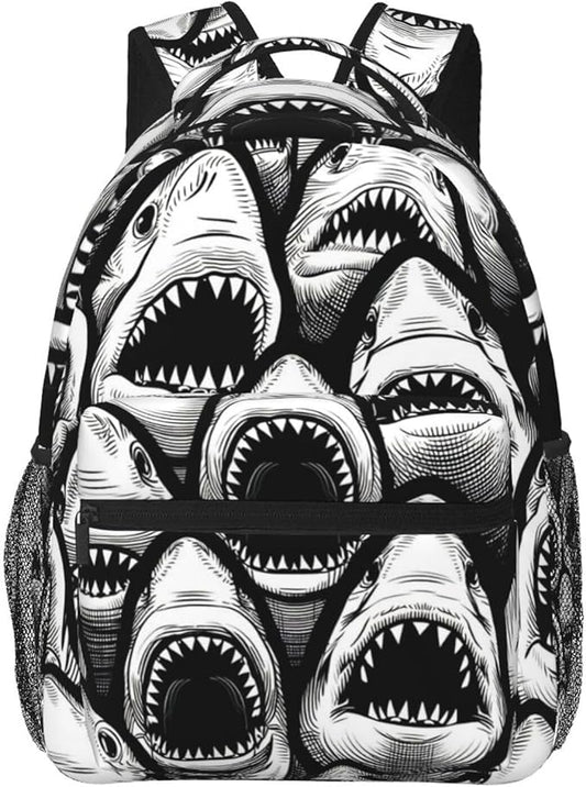 Lightweight Rucksacks for Camping Picnic Walking Cycling, Large Capacity Multipurpose Anti-Theft Carry On Bag, Animal Black And White Sharks Art Travel Hiking Camping Rucksack