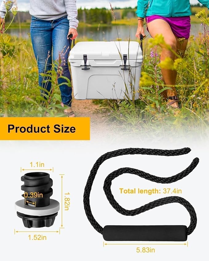 2 PCS Small Cooler Drain Plugs and 2 PCS Cooler Handles Compatible with YETI RTIC Coolers