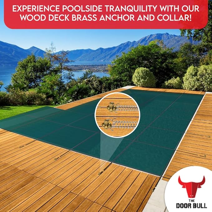 Wood Deck Brass Anchor with Collar for Pool Safety Cover. Universal Replacement for All Major Brand In-ground Swimming Pool Safety Covers (10 Pack)