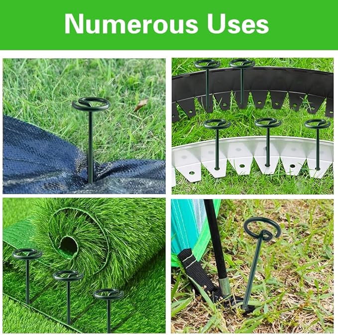 Bakulyor 50Pcs Circle Top Landscape Staples, 6 Inch Green Artificial Turf Stakes, 9 Gauge Landscape Fabric Pins, Heavy Duty Yard Lawn Spikes for Outdoor Soil Gardening Weed Barrier Sod Fabric - 6"