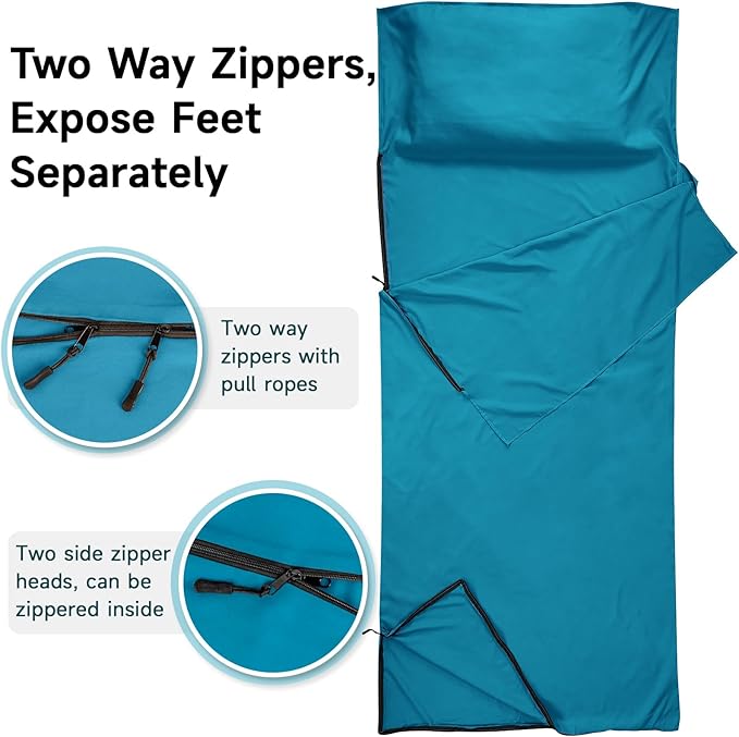 Sleeping Bag Liner, 9.5oz Ultralight Satin Travel Sheets for Hotel with Two Way Zippers, Silky Camping Sheets & Adult Sleep Sack for Backpacking Hiking Business Trips