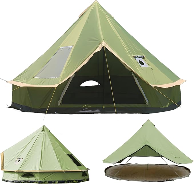 Canvas Tent with Stove Jack, 10-20 Person Yurt Tents for Camping, Large Bell Tent Waterproof 3000MM (4M/5M Options)