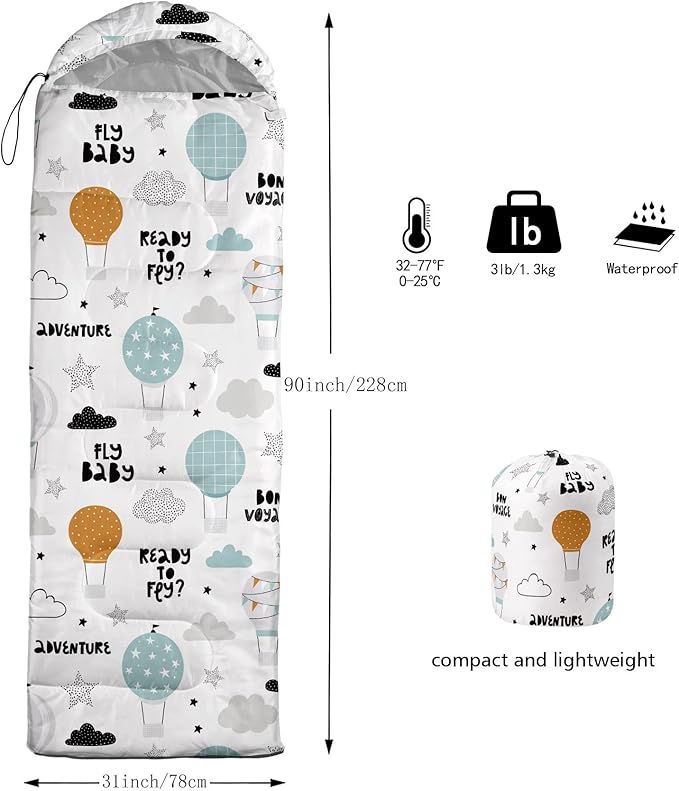 Kids Sleeping Bag for Boys and Girls,Monster Alien Print-Lightweight Warm Portable Outdoor Indoor-Waterproof Cold Weather Resistant Sleeping Bag for Camping Hiking