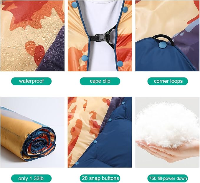 APSMILE Outdoor Down Blanket | Extra Warm & Puffy Camping Blanket | Water-Resistant, Lightweight, Packable Sleeping Quilt for Camp, Travel, Hiking, Picnic, Backpack (Canyon HD Printed, 52"x75")