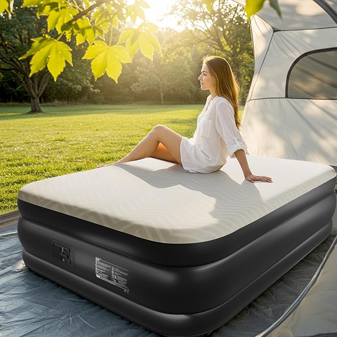 Outvita 18in Queen Air Mattress with Built-in Pump, Quick Assembly Comfort Blow Up Sleeping Mat for Guests and Home, Camping, Travel, Air Bed 650lbs Weight Capacity (80 * 60 * 18in)