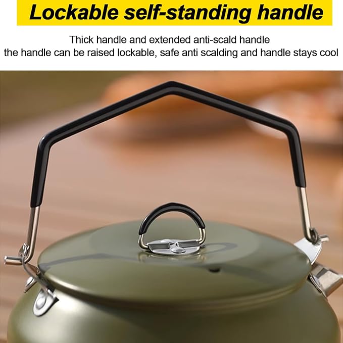 Camping Kettle Camp Tea Coffee Pot, 1L Stainless Steel Outdoor Campfire Camp kettle, Portable Lightweight Teapot Fast Heating Boiling Water, Ideal for Hiking Picnic Travel, Green