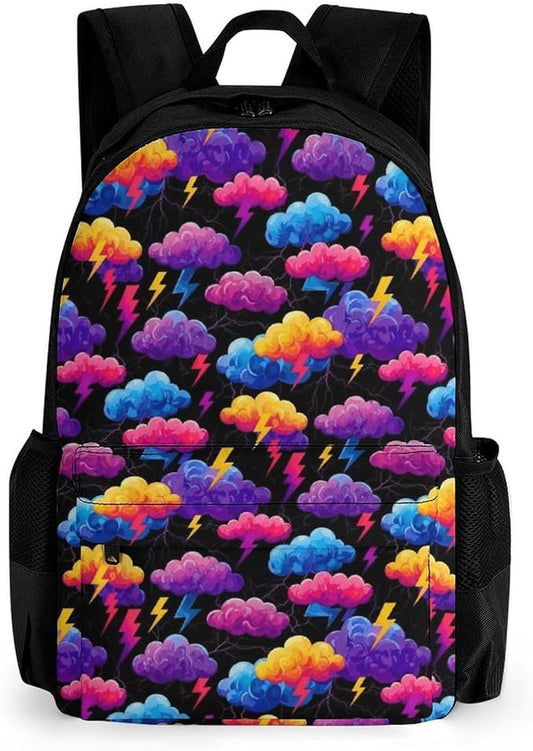 Lightweight Daypack Backpack for Sports Travel Running, Large Capacity Multipurpose Anti-Theft Bookbag, Unique Lightning Bolt Storm Clouds Pattern Print Laptop Backpack Daypack