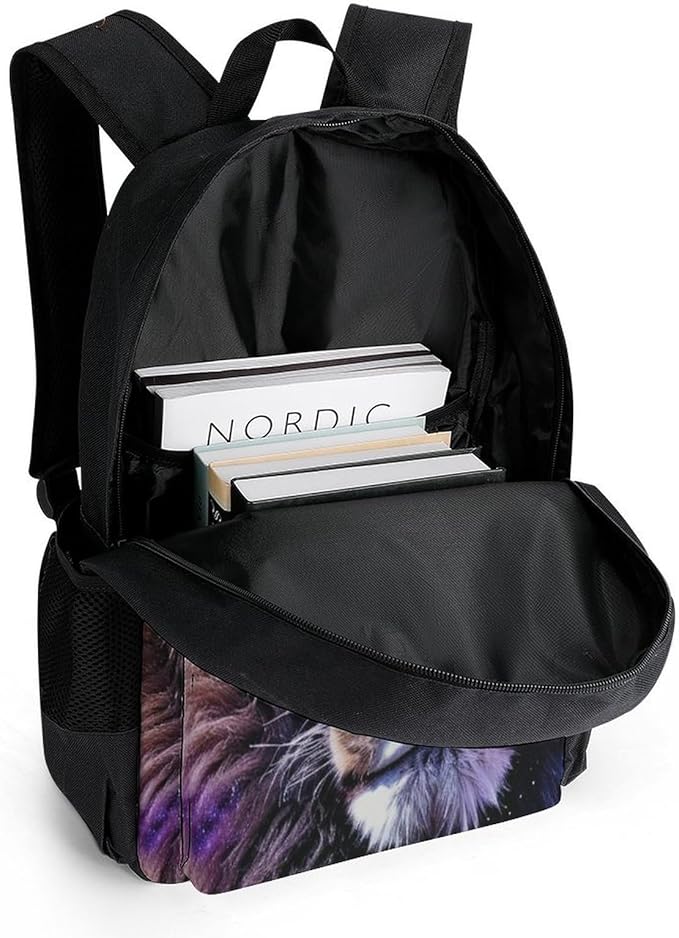 Polyester Daypack Backpack for Trekking Picnic Walking Cycling, Large Capacity Anti-Theft Multipurpose Shoulder Bag, Lion Starry Night Moon Scenery Casual Daypack