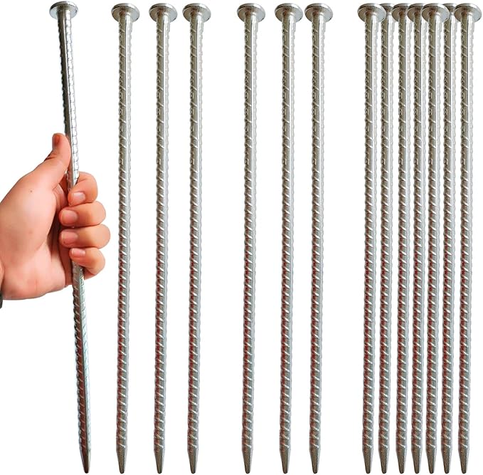 16 Inch Rebar Stakes 28 Pack - 0.5 Inch Diameter Threaded Galvanized Steel Ground Anchors - Heavy Duty Plant Support Garden Stake for Speed Bump, Wheel Stop, Tent Stakes