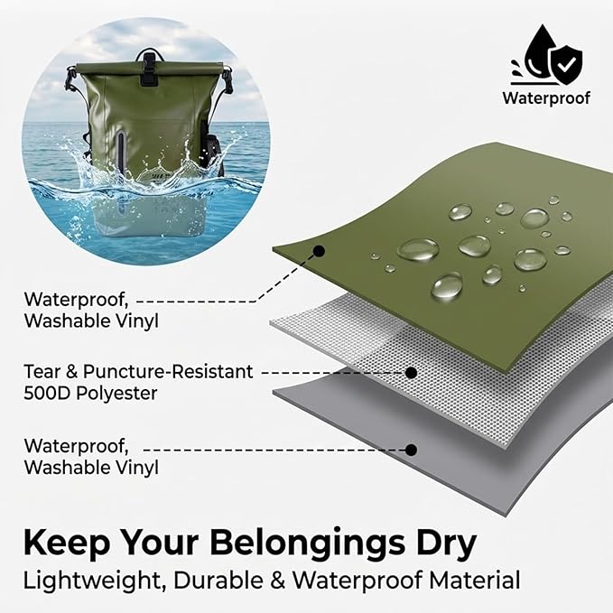 Dry Bag Waterproof 25L-Floating&Lightweight Bags for Women Waterproof Backpack for Kayaking, Boating, Fishing,Paddle boarding, Camping, Hiking,Roll-Top Seal&Adjustable Shoulder Straps