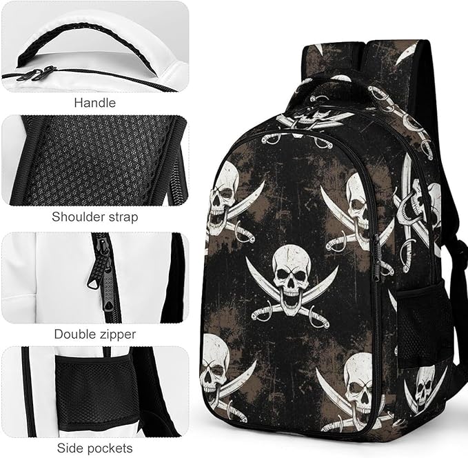 Nurse Teacher Travel Backpack Pirate Skull Flag Purse, Cute Laptop Backpack with Tumbler Holder for Women College Work Casual Daypack