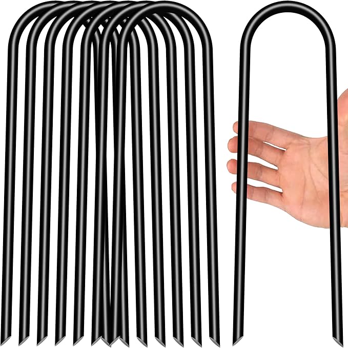Heavy Duty Trampoline Stakes Anchors High Wind U Type Sharped Ends Safety Ground Anchors Galvanized Steel 11.8 inch for Soccer Goals,Tents and Garden Decorations