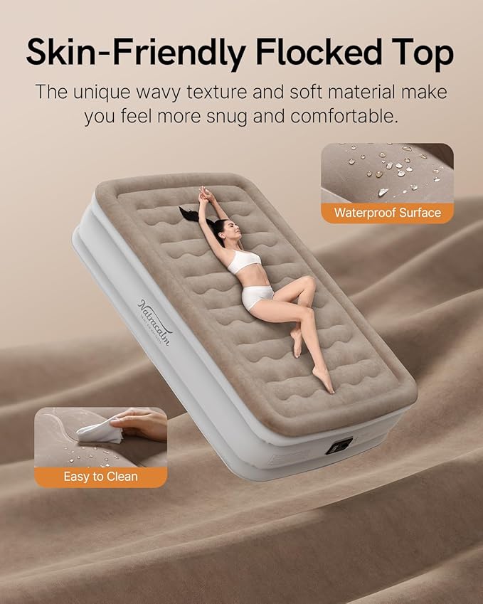 Air Mattress Full with Built in Pump, Blow Up Mattress Full, Upgraded Inflatable Mattress for Home Camping Guest Bed, Soft Wave Flocked Top, Comfort and Portable Air Bed, colchon inflable