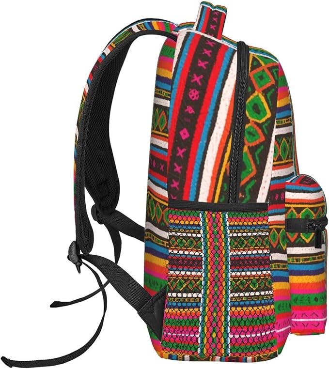 Daypack Anti-Theft Multipurpose Large Capacity Shoulder Bag, Colorful Mexican Blanket Stripes Art Travel Hiking Camping Rucksack With Smooth Zippers