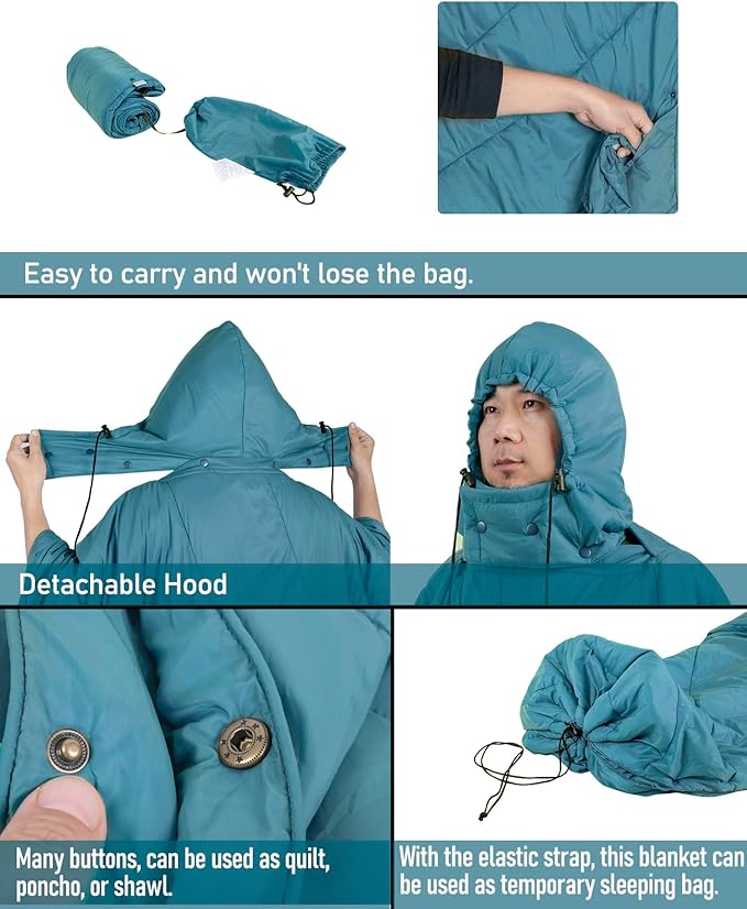 iClimb Hooded 3M Thinsulate Insulation Warm Camping Blanket Wearable Poncho Ultralight Compact