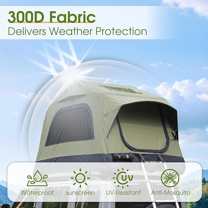 HOMEFUN Inflatable Rooftop Tent for Car Truck, 2 Person Roof Tent with Waterproof 300D Fabric, Windproof Design for Overlanding and Outdoor Adventure,Easy to Set Up