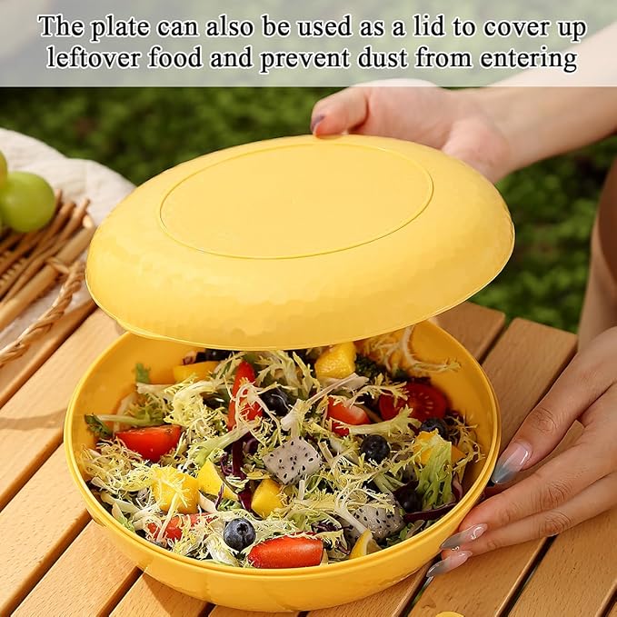 Berglander Camping Mess Kit with Bowl, Plate, Cup, Spoon, Fork, Knife and Carry Bag, Save Space, Easy to Carry, Plastic Camping Essentials Utensils for Travel, Picnic, Outdoor (Gold Yellow)