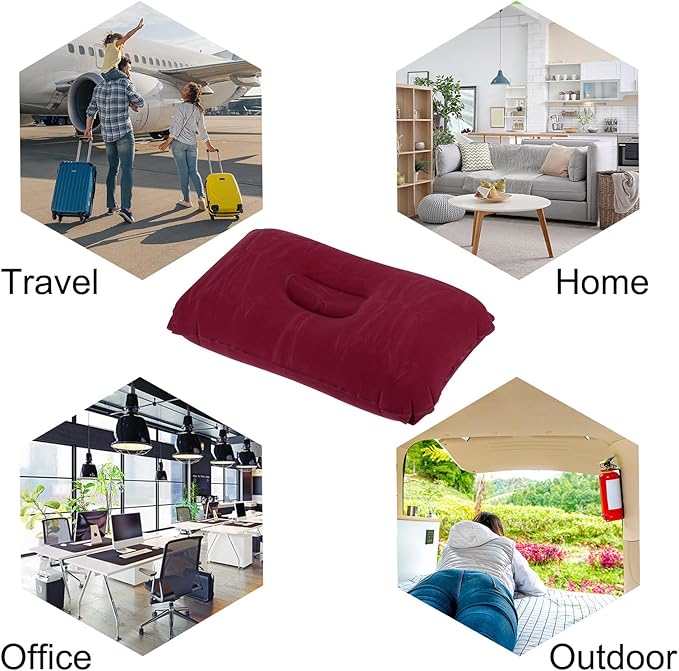 PATIKIL Inflatable Pillow, 4 Pack Ultralight Camping Travel Pillow Desk Rest Neck Support for Hiking Backpacking Office, Wine Red