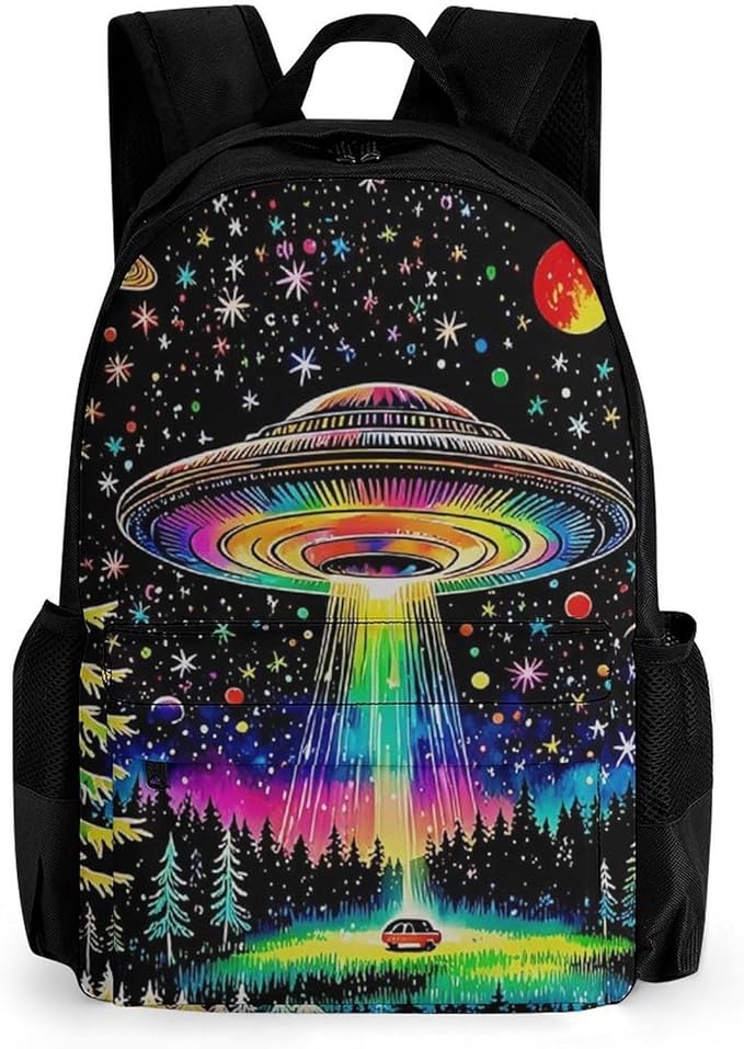 Supdreamc Adults Lightweight Colorful Magical Spaceship Art Shoulder Book Bags Big Capacity Shoulder Bag With Adjustable Shoulder Straps for Trekking Work Walking Cycling
