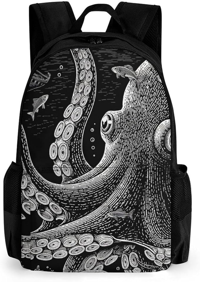 Supdreamc Lightweight Daypack Backpack for Sports Travel Running, Large Capacity Multipurpose Anti-Theft Bookbag, Giant Squid Octopus Art Laptop Backpack Daypack