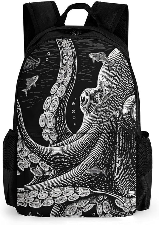 Supdreamc Lightweight Daypack Backpack for Sports Travel Running, Large Capacity Multipurpose Anti-Theft Bookbag, Giant Squid Octopus Art Laptop Backpack Daypack