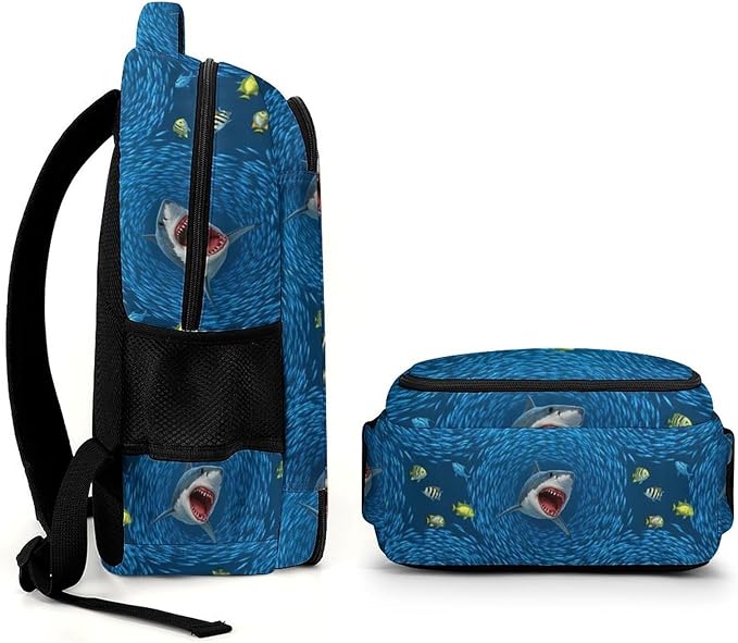 Casual Travel Laptop Backpack Shark Blue Ocean Printing, Lightweight Anti Theft Computer Bag with Large Capacity for Men Women College Work