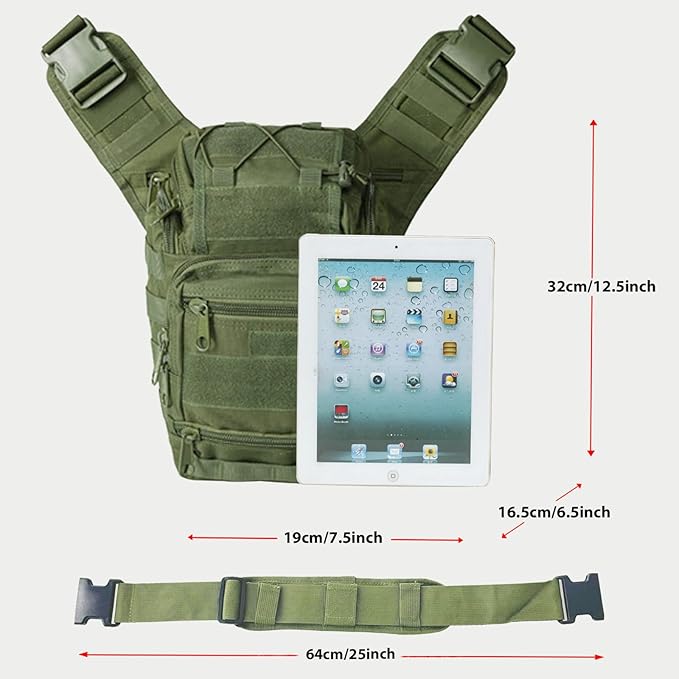 Tactical Backpack for Men，Military Sport Bag Pack Sling Shoulder Backpack Tactical Crossbody Bag EDC Molle Assault Range Bag Chest Pack for Hiking Camping Outdoor - Green