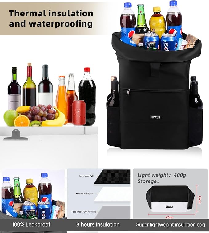 Cooler Backpack 35 Cans Large Capacity Insulated Light Cooler Backpack,Waterproof and Leak-Proof,Portable with Bottle Opener,Perfect for Picnics,Camping,Beach,Hiking,Shopping20L（Black 35Cans）