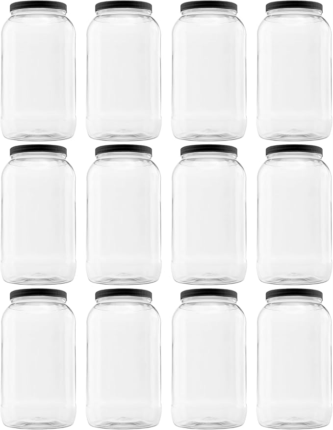 Plastic Storage Jars with Leak Proof Lids, BPA Free, Hand Wash Only (128oz, 12PK Black)