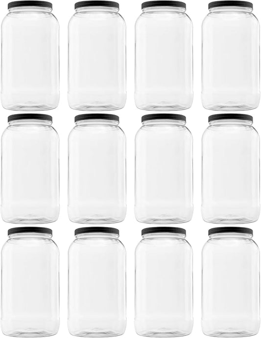 Plastic Storage Jars with Leak Proof Lids, BPA Free, Hand Wash Only (128oz, 12PK Black)