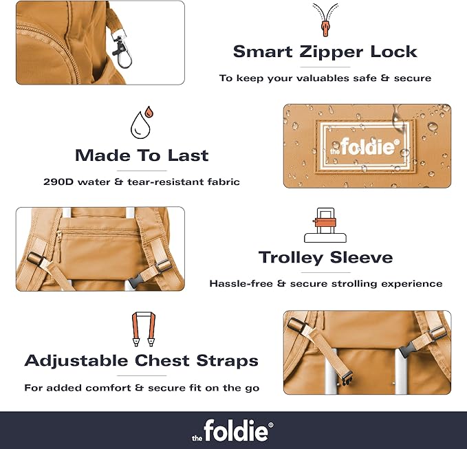 The Foldie Packable Backpack for Travel 32L - Lightweight Foldable Backpacks with Trolly Sleeve & RFID Protection - Water-repellent Casual Daypack Backpacks for Hiking, Camping & Gym - Cognac