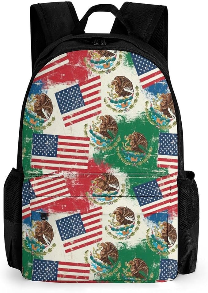 Adults Lightweight Mexico Mexican Usa America Flag Rucksacks Large Capacity Bookbag With Adjustable Shoulder Straps for Trekking Outdoors Bicycle