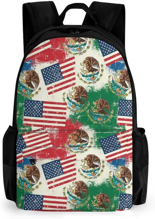 Adults Lightweight Mexico Mexican Usa America Flag Rucksacks Large Capacity Bookbag With Adjustable Shoulder Straps for Trekking Outdoors Bicycle