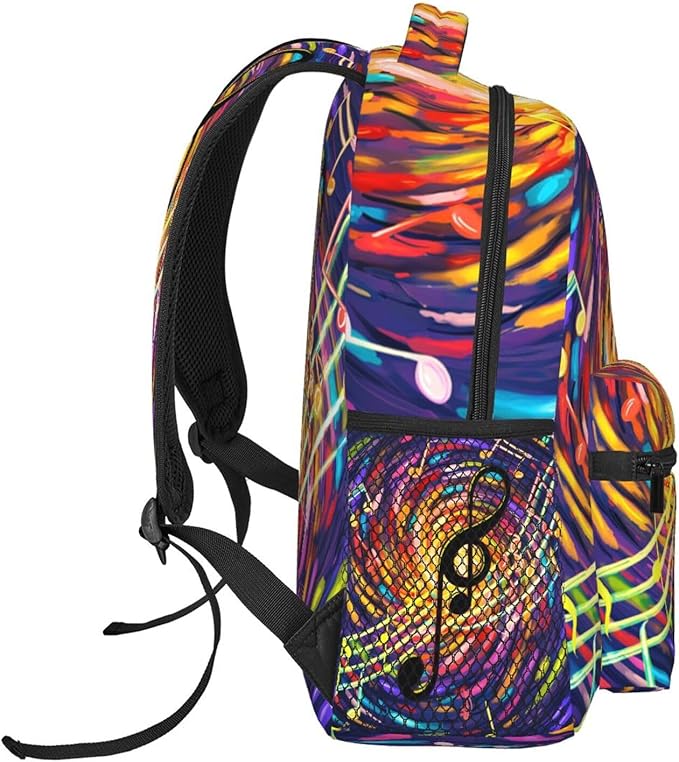 Rucksack Anti-Theft Multipurpose Big Capacity Carry On Bag, Abstract Music Notes Art Traveling Camping Backpack With Side Pockets