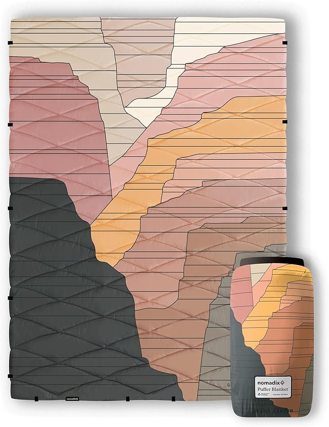 Nomadix Grand Canyon Puffer Blanket – Water-Resistant, Eco-Friendly Insulated Blanket with Snaps for Camping, Beach, and Travel, Made from Recycled Materials